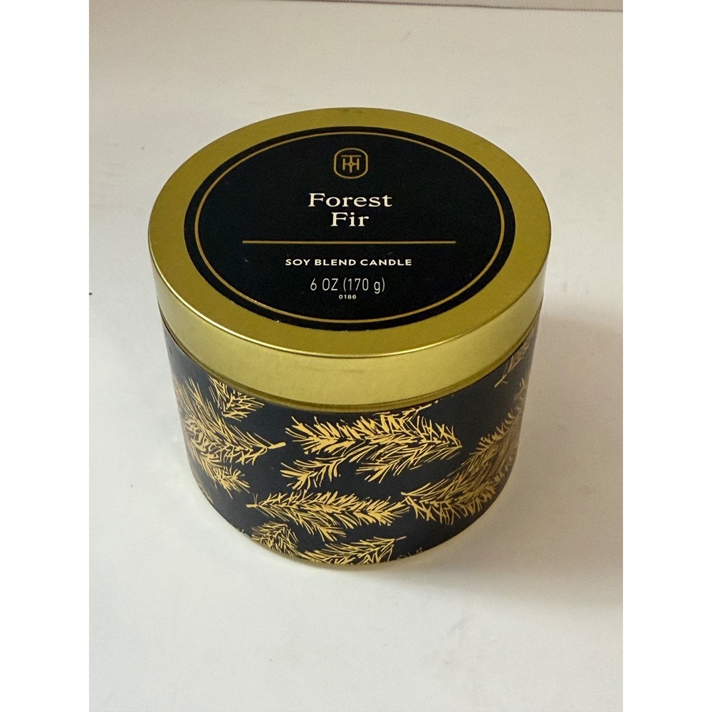 Forest Fir Soy Blend Scented Candle 6 oz Gold and Black Decorative Tin 0186